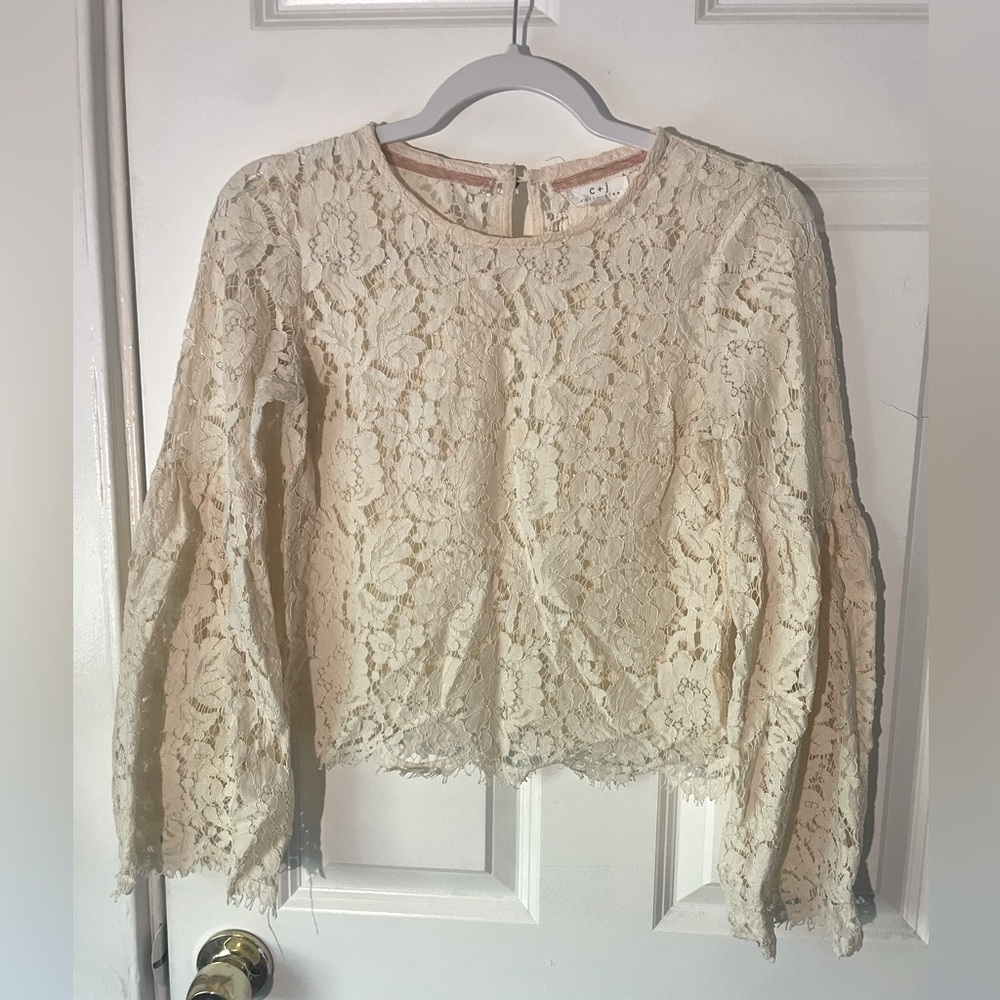 Lace Long Sleeve Top with Peplum Sleeves